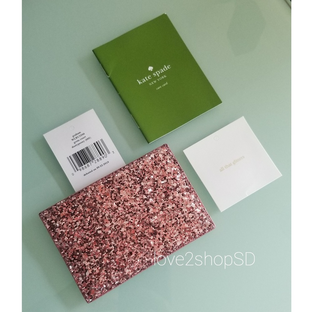 Kate Spade Greta Court Pink Glitter Graham Card Case Holder NWT